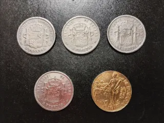 Monedas 5 Pesetas + 150 Balboas falsas/reprodu..