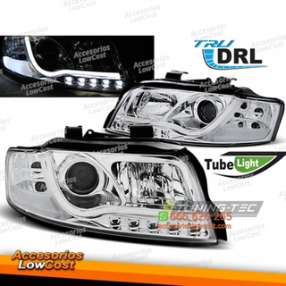 FAROS TUBO LUZ DRL CROMADO se adapta a AUDI A4 10