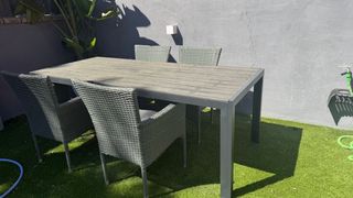 Mesa y 4 Sillas Jardín Ratán Gris