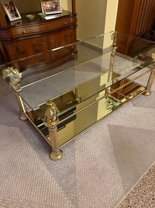 Mesa de centro cristal y metal dorado