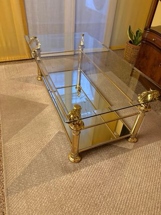 Mesa de centro cristal y metal dorado