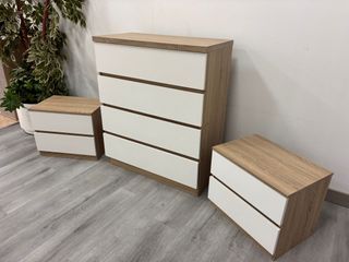 Cómoda 4 cajones + 2 mesitas noche! blanco sonoma