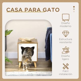 Caseta de Madera para Gatos Casa con Cojín Marrón
