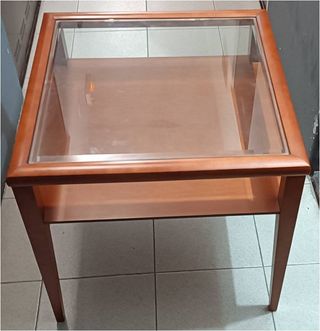 Mesa auxiliar madera y cristal