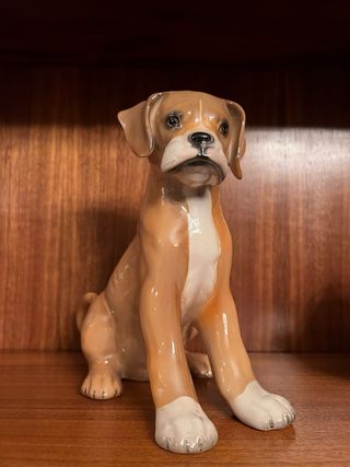 Pareja Perros Cerámica Marrón y Blanco