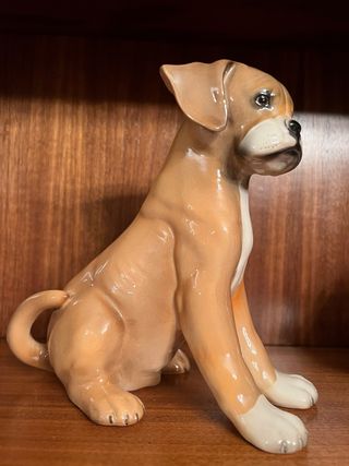 Pareja Perros Cerámica Marrón y Blanco