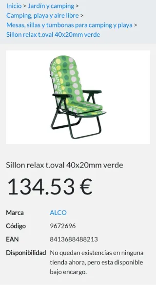 Sillón plegable verde para terraza o jardín