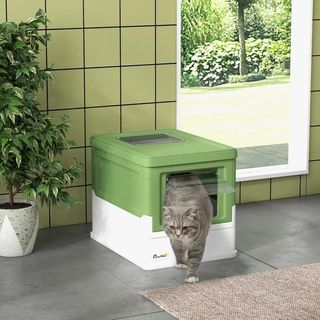 Arenero Cubierto para Gatos Desmontable Verde