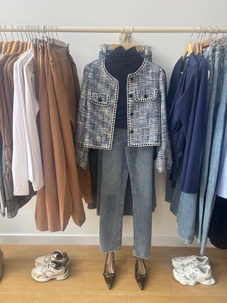 Chaqueta tweed azul y blanco