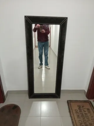 Espejo Marco Madera Negro/Marrón