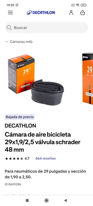 Cámara de aire bicicleta 29 Schrader 48mm