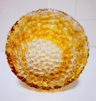 Jarrón ámbar relieve vintage cristal