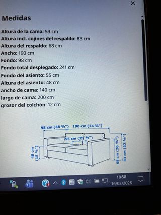 Sofá Cama Ikea VIMLE 2 Plazas Gris