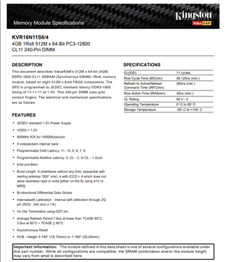 Kit 16GB RAM DDR3 Kingston (4x4GB)