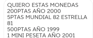 Monedas Pesetas 200, 5, 500 y 1 Peseta