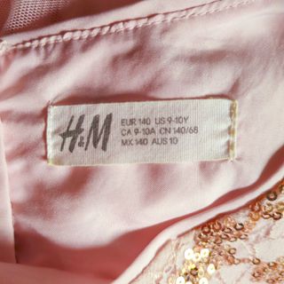 Vestido rosa de fiesta, lentejuelas doradas, niña