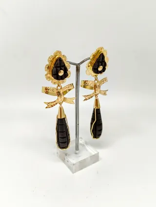 Pendientes lazo calado oro 18kt piedra palo santo