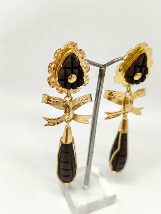 Pendientes lazo calado oro 18kt piedra palo santo