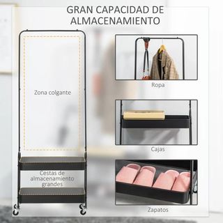 Perchero con Zapatero con Ruedas con Barra Negro