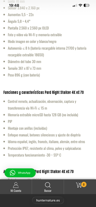 Visor Nocturno Pard 4K EX 70mm