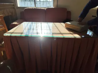 Mesa camilla naranja con cristal+radiador