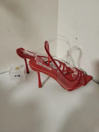 M115 Scarpe rosse con tacco e glitter