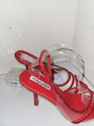 M115 Scarpe rosse con tacco e glitter
