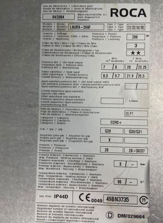 REPUESTOS DE CALDERA ROCA LAURA 20 AF