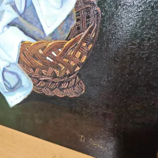 Cuadro óleo bodegón pan y cesta