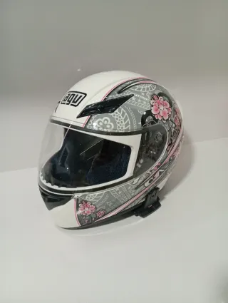 Casco integral AGV blanco con flores