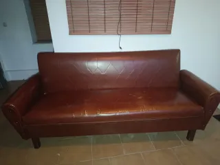 Sofá vintage piel marrón años 50-60