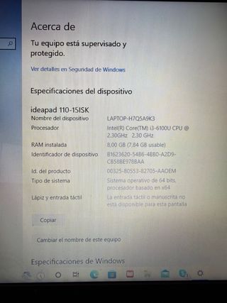 Lenovo Ideapad 110-15ISK Portátil Negro