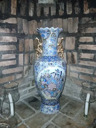 Jarrón Cerámica Azul y Dorado jarrón grande