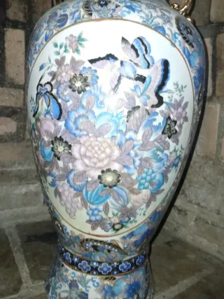 Jarrón Cerámica Azul y Dorado jarrón grande