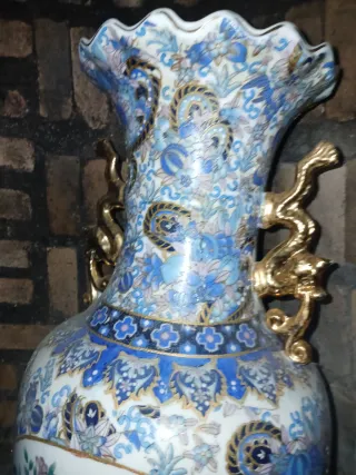 Jarrón Cerámica Azul y Dorado jarrón grande