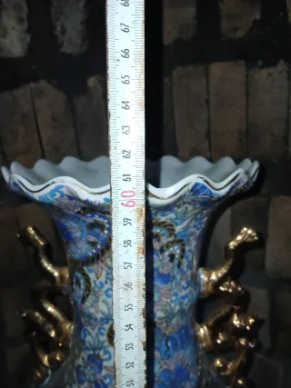 Jarrón Cerámica Azul y Dorado jarrón grande