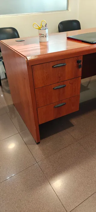 Mesa de despacho de madera con 3 cajones
