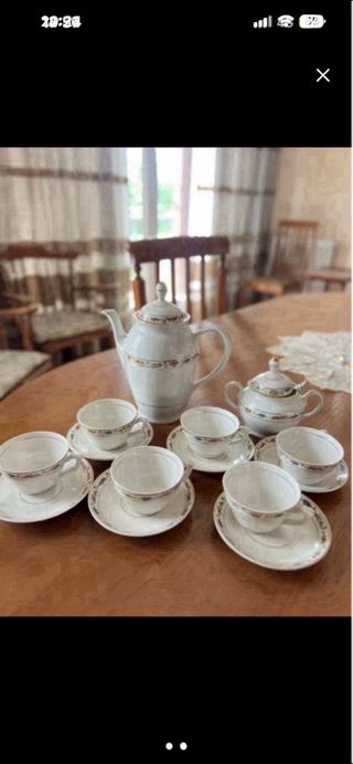 Juego de café porcelana blanco y dorado