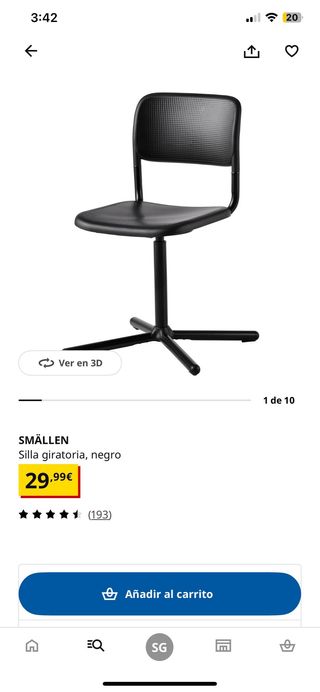 Silla Escritorio Giratoria Ikea Smallen Negra