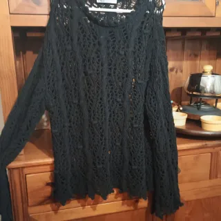 Jersey Zara calado manga larga negro