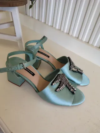 Sandalias Stradivarius Mint Satén Tacón Ancho