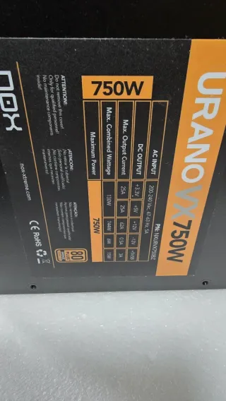 Fuente NOX Urano VX750 80 Plus Bronze Nueva