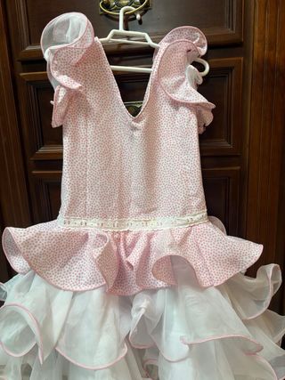 Traje Flamenca Niña Rosa y Blanco Talla 4 años