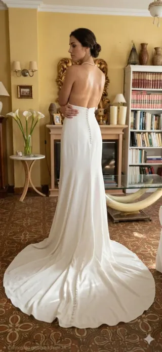 Falda artesanal crema marfil con botones d perlas