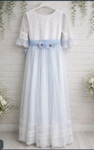 Vestido de Comunión Blanco y Azul