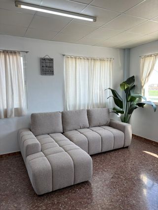 Sofá Cama Chaise Longue con Arcón Beige