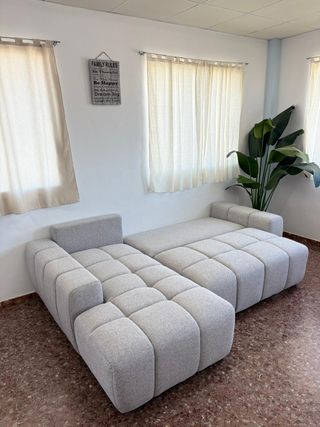 Sofá Cama Chaise Longue con Arcón Beige