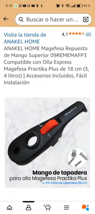 Mango superior olla Magefesa Tika Plus