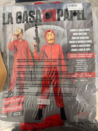 Disfraz xs casa de papel con mascara