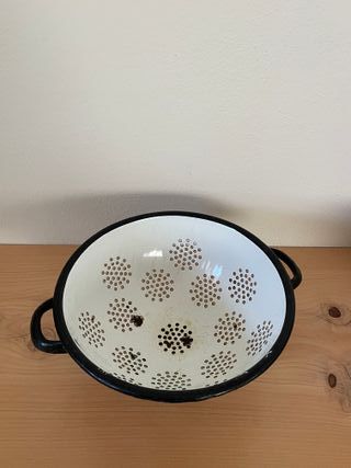 Scolapasta vintage in metallo verde – anni ’60